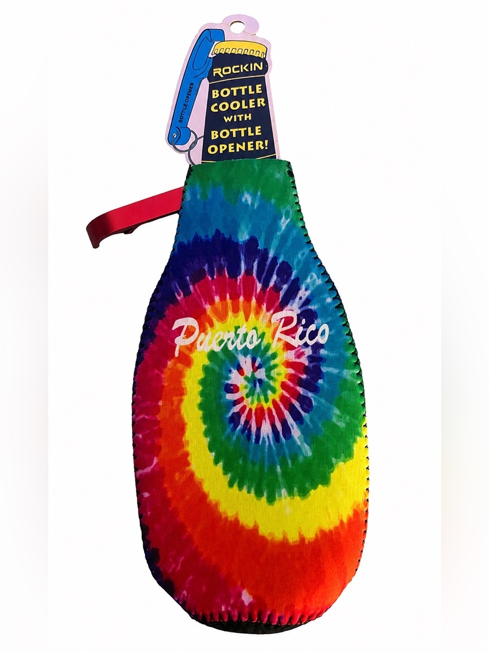Puerto Rico Tie Dye Bottle Koozie Cooler w/ Bottle Opener NWT